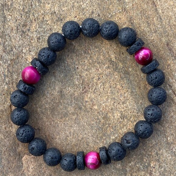 Wanderer and Gatherer Bracelet - Lava and Pink Tiger's Eye - Picture 2 of 4